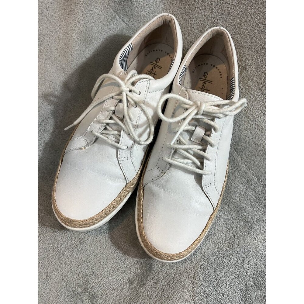 Clarks Collection Women’s 9 Marie Sneakers Sailing White Leather Shoes Beachy - Picture 2 of 10